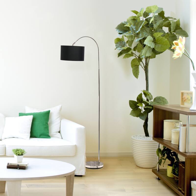 Simple Designs 66" Modern Brushed Nickel Arched Floor Lamp, With LED Bulb Included
