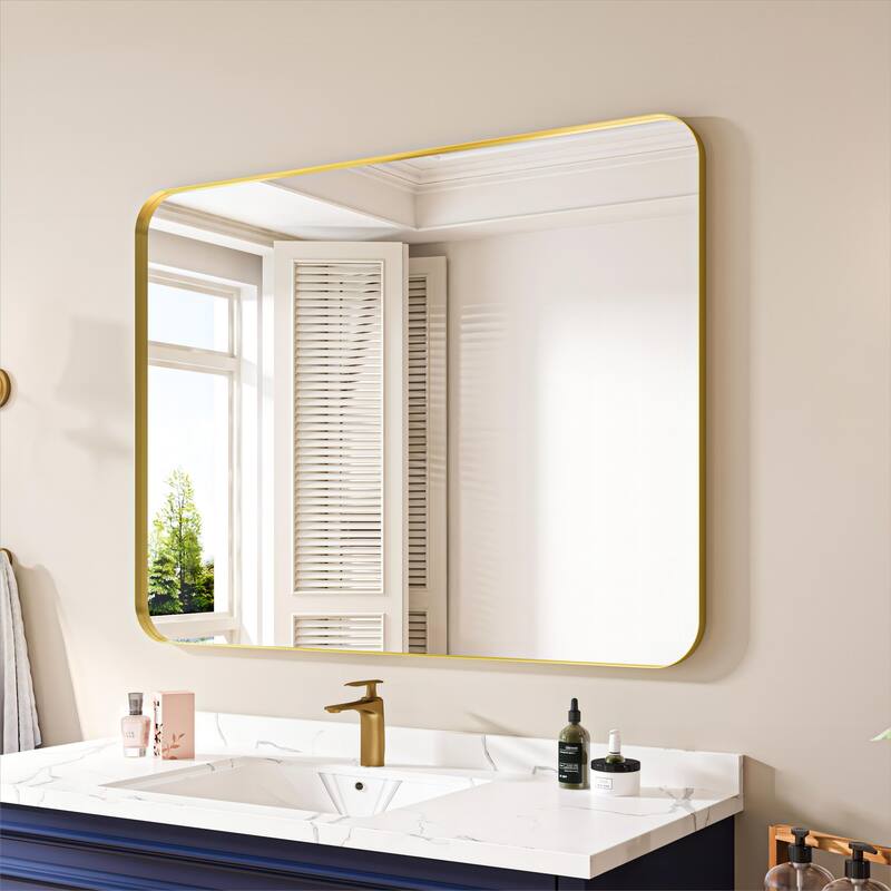 Organnice Rectangular Aluminum Frame Vanity Bathroom Mirror with Clear Glass - 48*36 - Brushed Gold