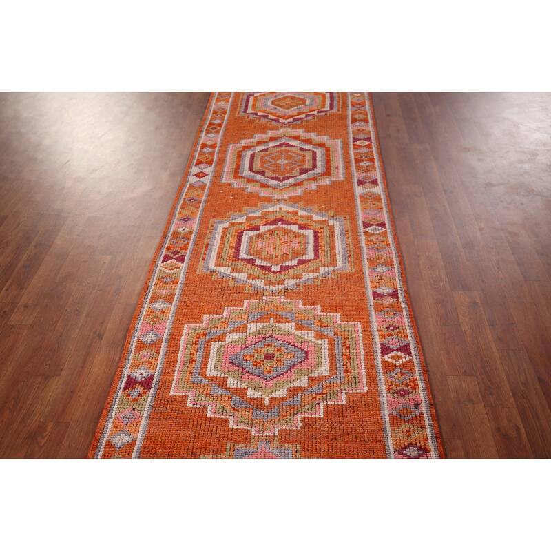 Oushak Turkish Vintage Runner Rug Hand-Knotted Foyer Wool Carpet - 2'11"x 12'10"