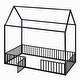 preview thumbnail 5 of 12, Black Twin Size Metal House Bed with Fence, Roof and Door for Kids, Boys and Girls, Bedroom