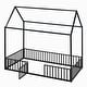 preview thumbnail 5 of 26, Cabin Style Twin Size House Platform Bed,Sturdy Metal Bed with Roof,Metal Fence Around Bed with Door