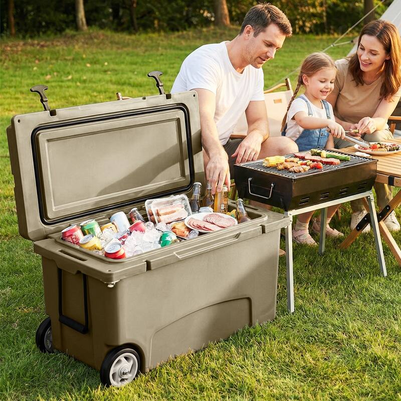 Gymax 75 Quart Portable Hard Cooler Insulated Rolling Cooler w/6-Day