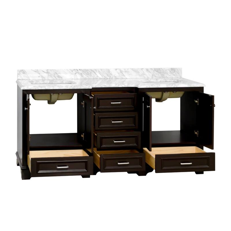 KitchenBathCollection Nantucket 72" Double Bathroom Vanity with Carrara Marble Top