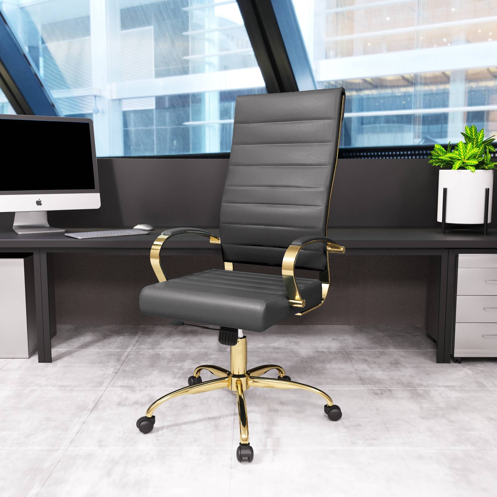 Gold leather 2025 office chair