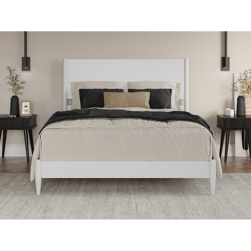 Solid Wood Low Profile Platform Bed - Modern Bedroom Furniture in White