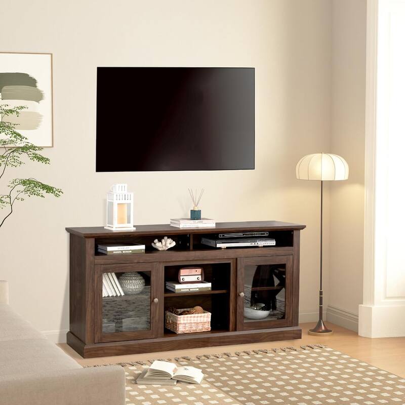 Roomfitters Contemporary TV Media Stand, Modern Entertainment Console, Up to 65" TV, Open & Closed Storage Space