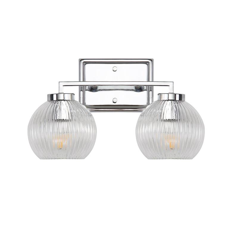 Golden Lighting 3094-BA2 Elliott 2 Light 16" Wide Vanity Light - Chrome / Ribbed Clear Glass
