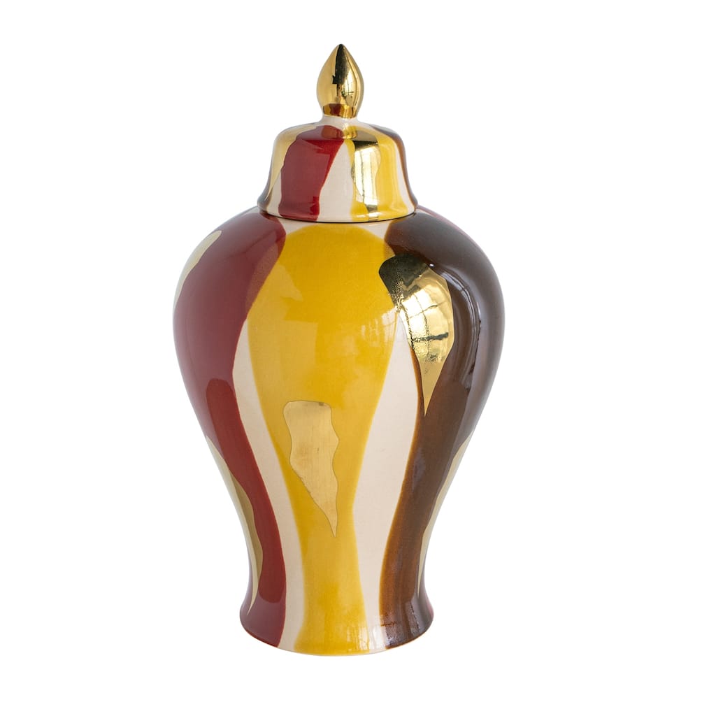 7.7x7.7x13.8" Curved Ceramic Jar with Artistic Multicolored Finish