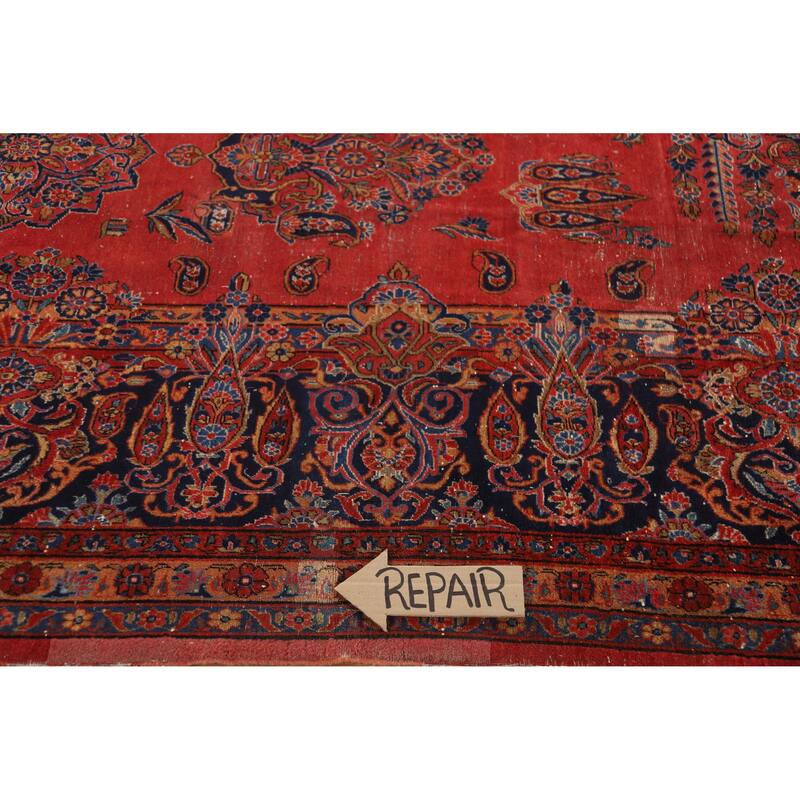 Hand Knotted Oriental 100% Wool Carpet Traditional All-Over Oranges & Rust Kashan Area Rug - 13' 11'' X 10' 0''