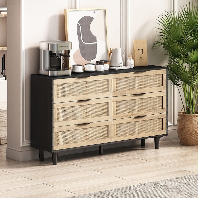 6-Drawers Dressers Rattan Storage Cabinet