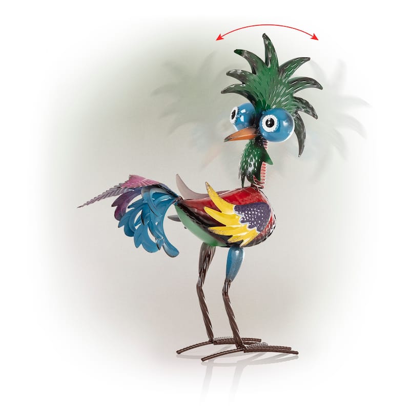 Alpine Corporation 19" Tall Indoor/Outdoor Wild Tropical Metal Rooster Yard Statue Decoration, Multicolor