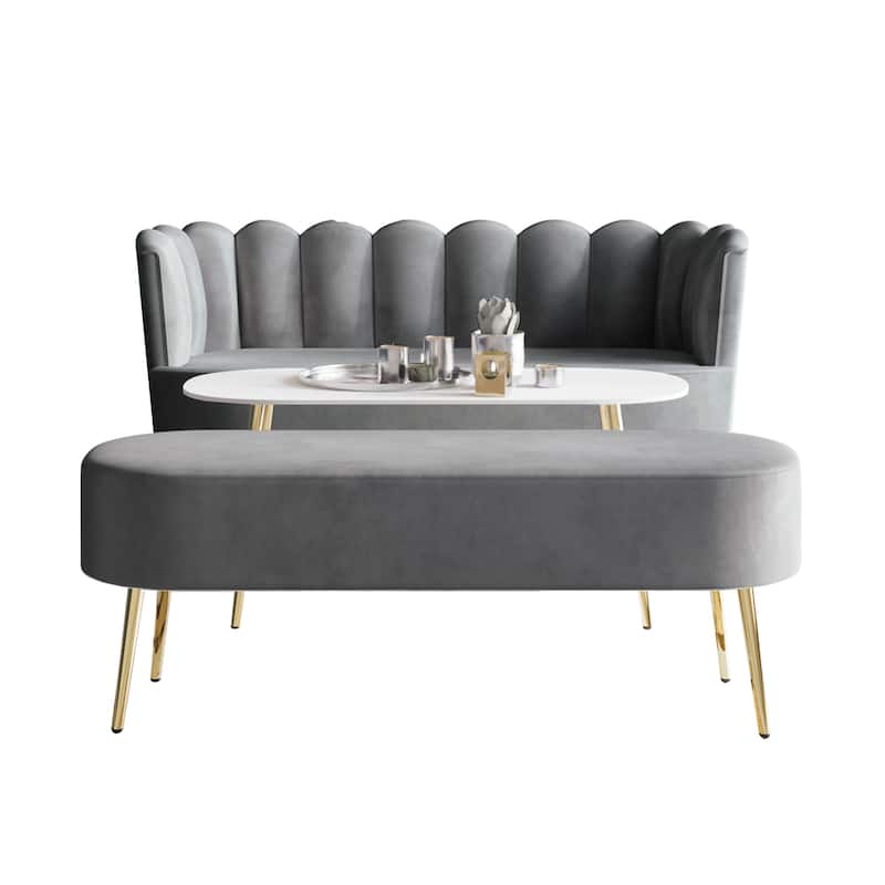 CraftPorch Luxurious Velvet Upholstered 3-piece Living Set - Light Grey