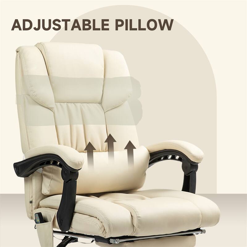 Adjustable Recliner Office Chair with Footrest Vibration Massage and High Back Swivel Wheels - 26" W x 29.5" D x 44"-48" H