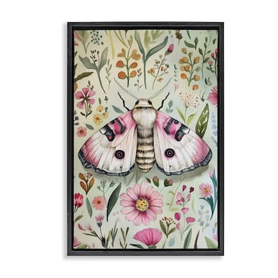 Stupell Moth over Floral Herbs Framed Floater Canvas Wall Art Design By The Dutch Lady