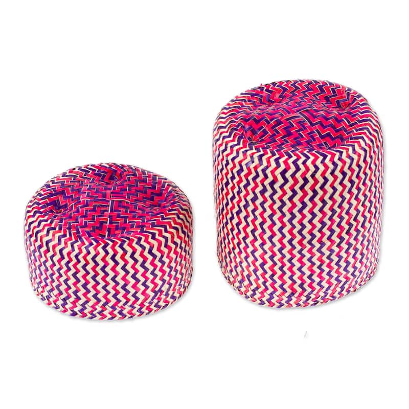 Novica Handmade Tiger In Fuchsia Natural Fiber Basket