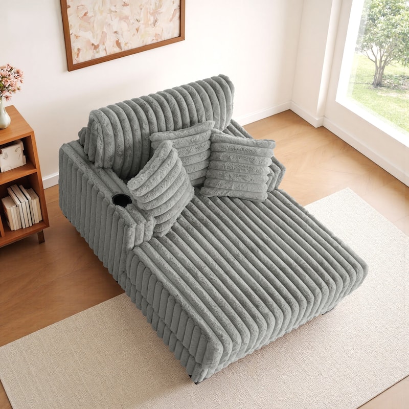 42"W Upholstered Chaise Lounge Sofa Bed with Pillow and Cup Holder