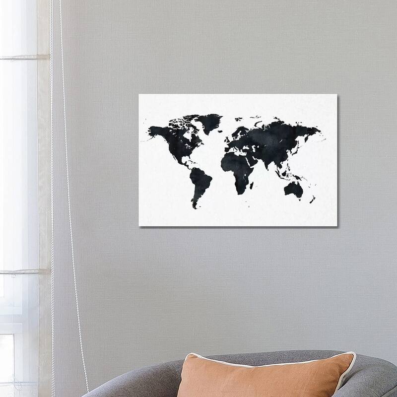 iCanvas "World Map In Black And White" by Nature Magick Canvas Print - 18x26x1.5