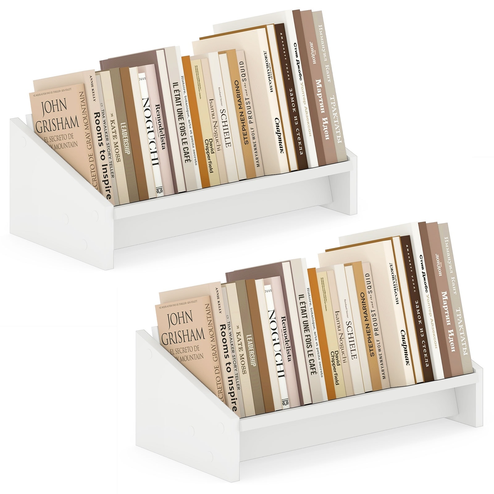Gymax 2PCS-Wooden Tilting Bookcase Space-Saving Desktop Shelf for