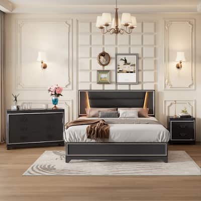 3-Pieces Bedroom Sets Queen Size Upholstered Bed