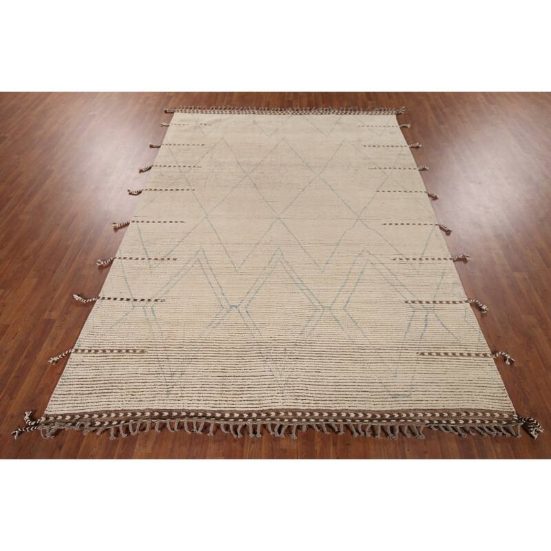 Earth Tone Moroccan Oriental Area Rug Handmade Trellis Wool Carpet - 7'6"x 10'8"