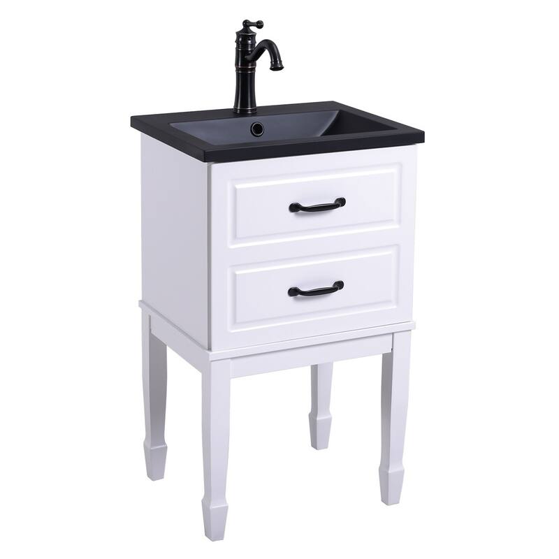 32.6" Black Resin Bathroom Vanity with Sink, Black Brass Faucet and Drain