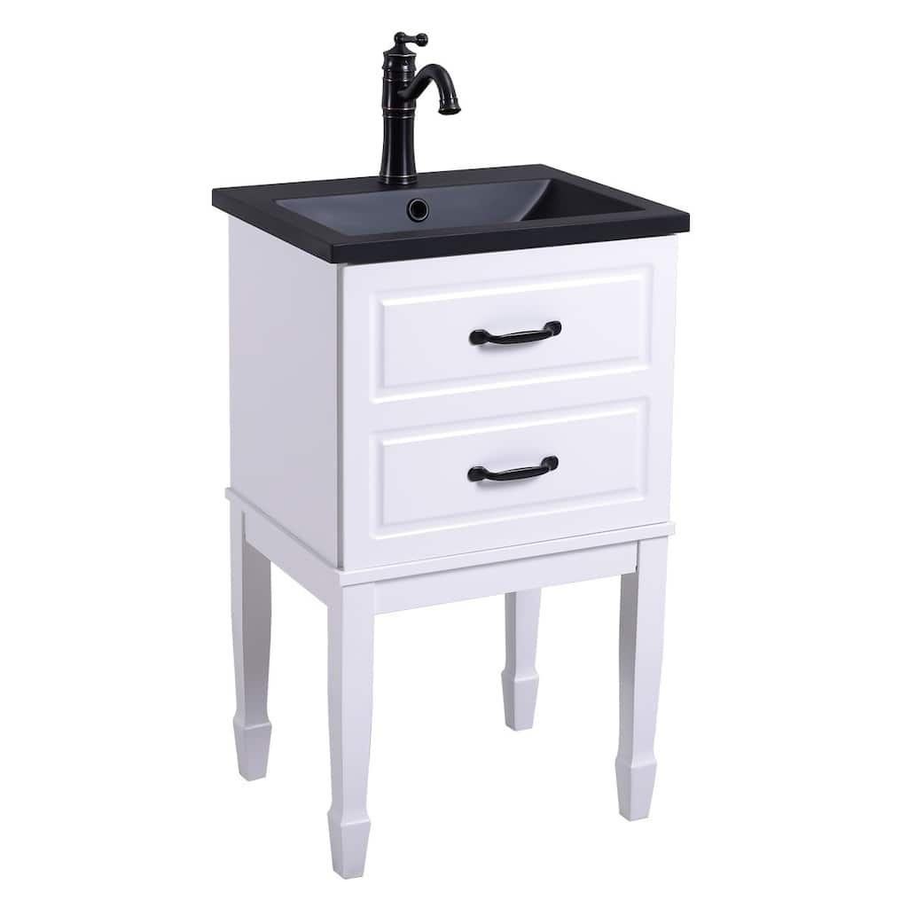 32.6" Black Resin Bathroom Vanity with Sink, Black Brass Faucet and Drain