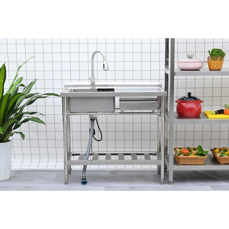 Stainless Steel Utility Sink, Freestanding Sink 3 - Silver
