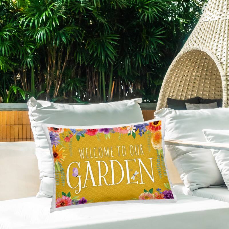 Stupell Garden Welcome with Floral Border Printed Outdoor Throw Pillow Design by Nicole DeCamp