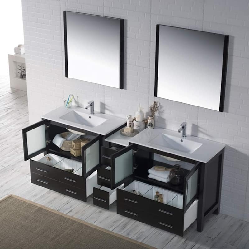 Blossom Sydney 84 Inch Solid Wood Double Sink Vanity with Side Cabinet