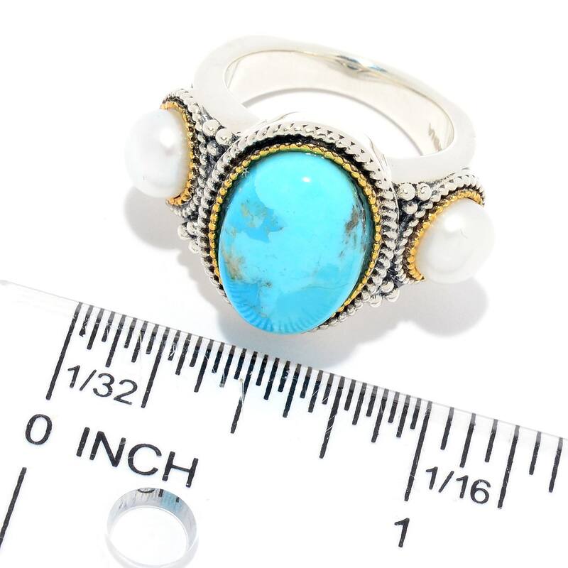 925 Sterling Silver Fresh Water Pearl and Blue Mohave Turquoise Ring