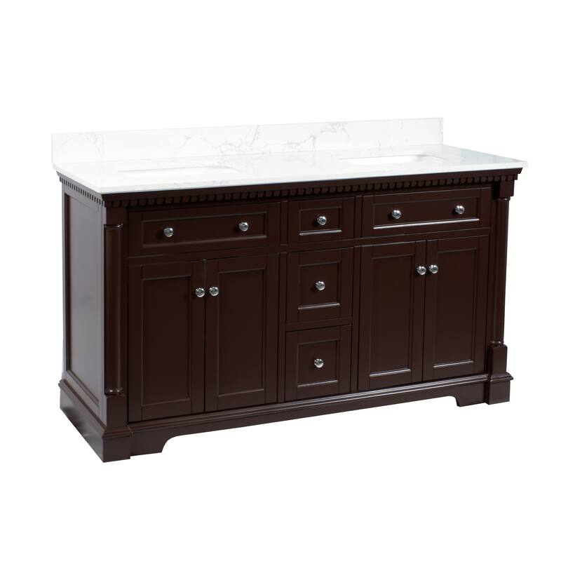 KitchenBathCollection Sydney 60" Double Bathroom Vanity with Engineered Marble Top