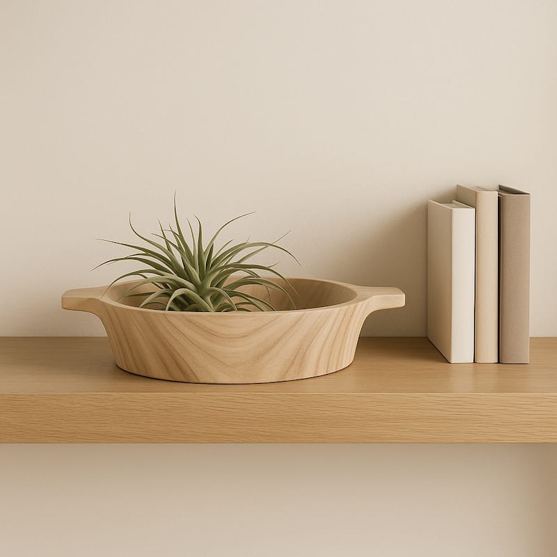 Oval Wooden Decorative Bowl with Handles - Home Decor - 16", Brown - 16.0"