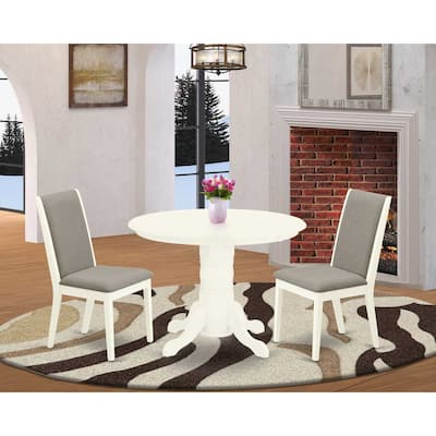 3-Piece Linen white Solid Wood Top - Round Dining Room Set - Seats 4