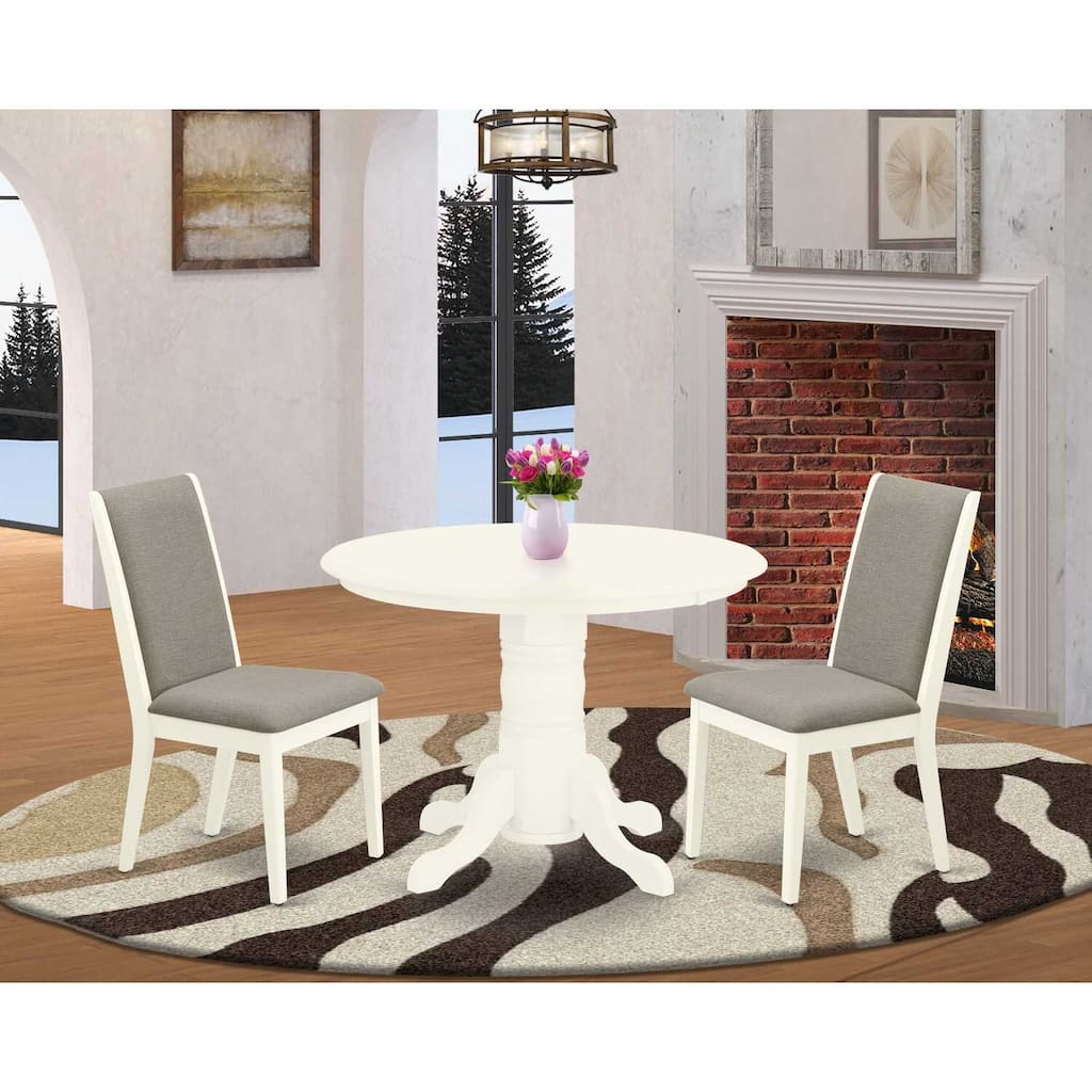 3-Piece Linen white Solid Wood Top - Round Dining Room Set - Seats 4