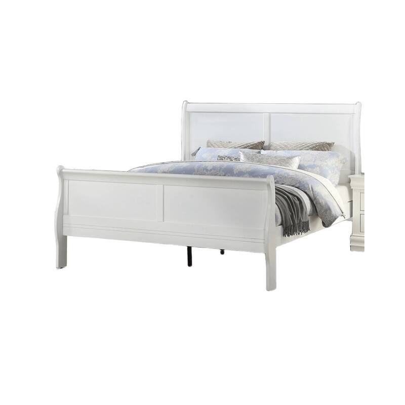 Full Size White Sleigh Bed with Wooden Bracket Feet