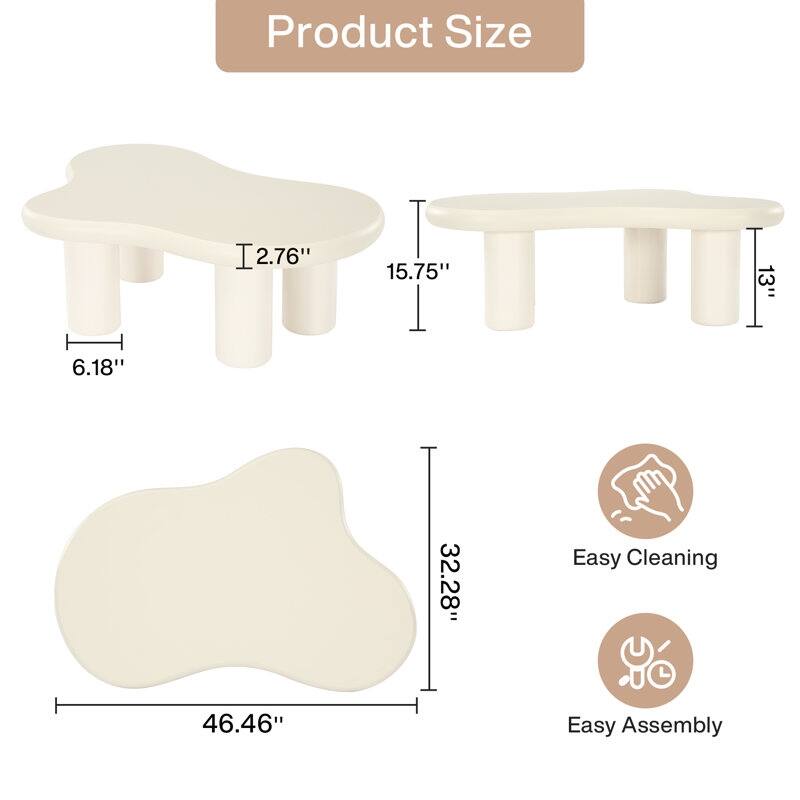 Cloud-Shaped Coffee Table, Cute Center Table with 4 Legs for Living Room