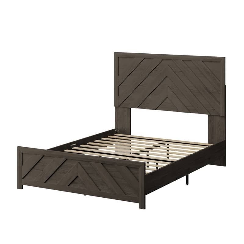 Modern MDF Bed Frame with Diagonal Striped Design