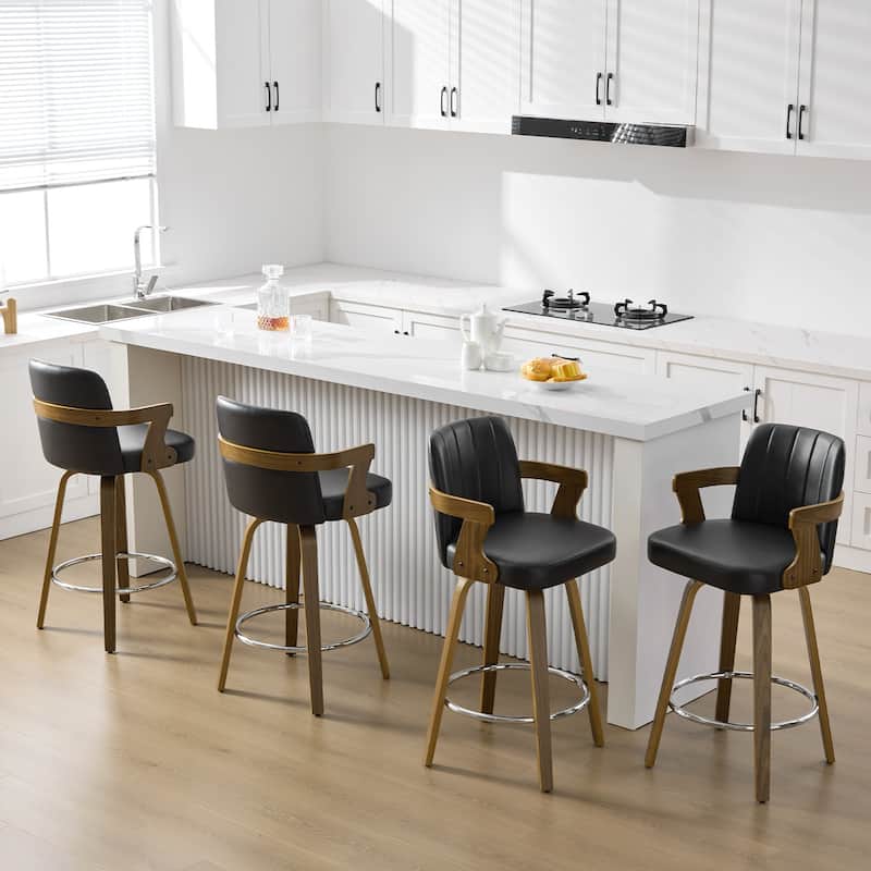 Upholstered Wood Swivel Counter Height Barstool with Arms - 37.8"H x 18.7"W x 19.29"D