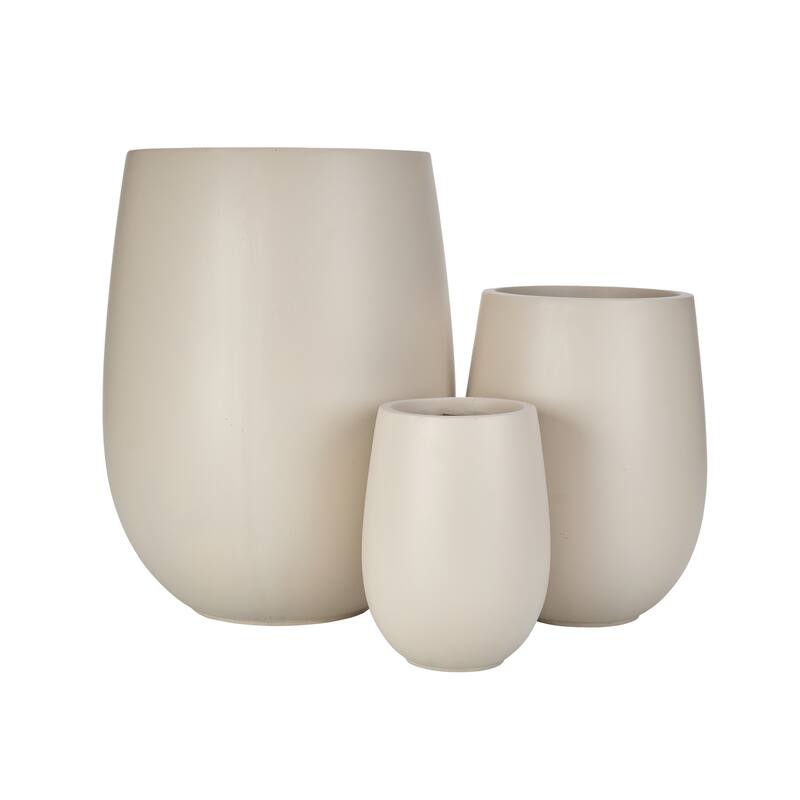 Lightweight Round MGO Outdoor Planter Set-3 Sizes (15.6"/10.74"/7.3"),Large Outdoor Indoor Flower Pots with Drainage Hole