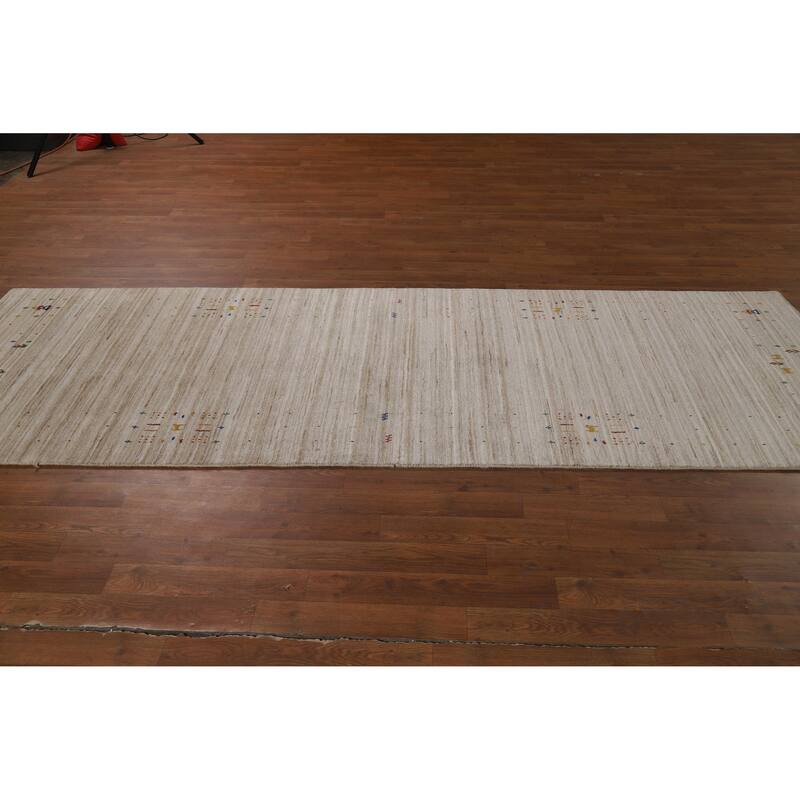 Striped Camel Gabbeh Indian Runner Rug Hand-Knotted Wool Carpet - 3'1" x 9'6"