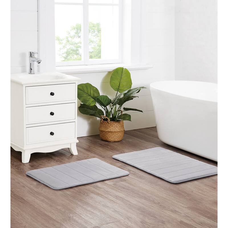 Truly Soft 2 Pack Solid Memory Foam Bath Rug - 17x24 - Grey