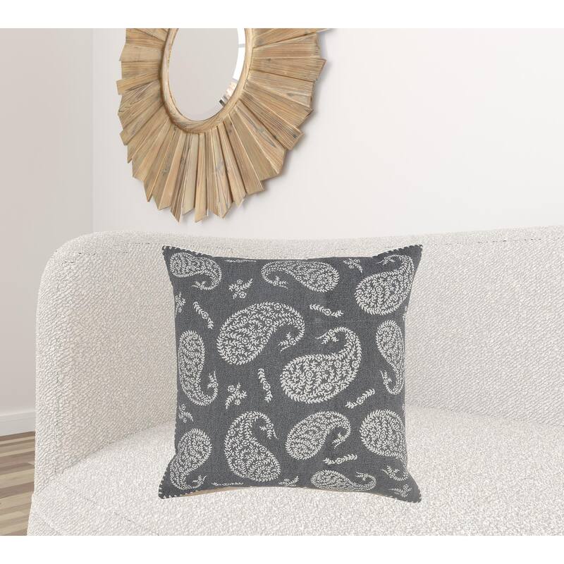 HomeRoots 24" X 24" Gray And White 100% Cotton Geometric Zippered Pillow