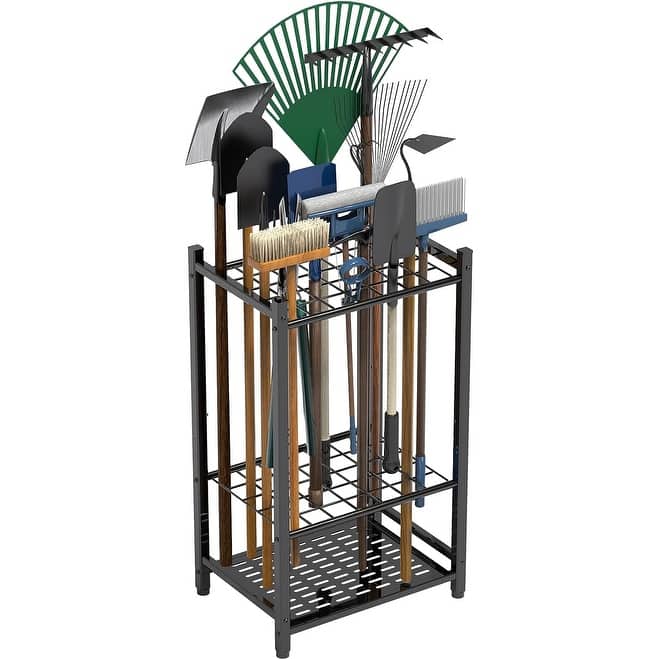 Sttoraboks Garden Tool Organizer, Yard Tool Tower Rack for Garage Organization Storage, Up to 35 Tools - Black