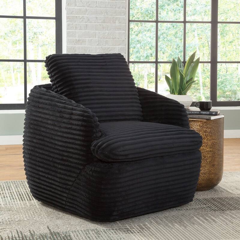 Grafton Home Ruthie 360 Swivel Arm Chair with Loose Pillow Back - Black Soft Fluffy Corduroy