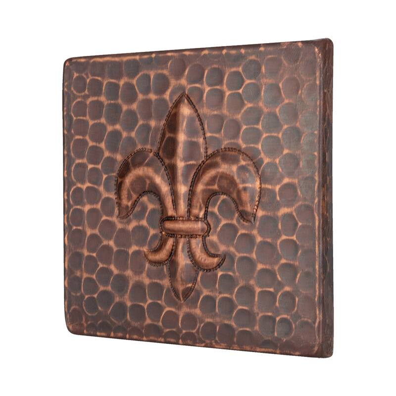 4" x 4" Hammered Copper Fleur De Lis Tile - Quantity 8 (T4DBF_PKG8)