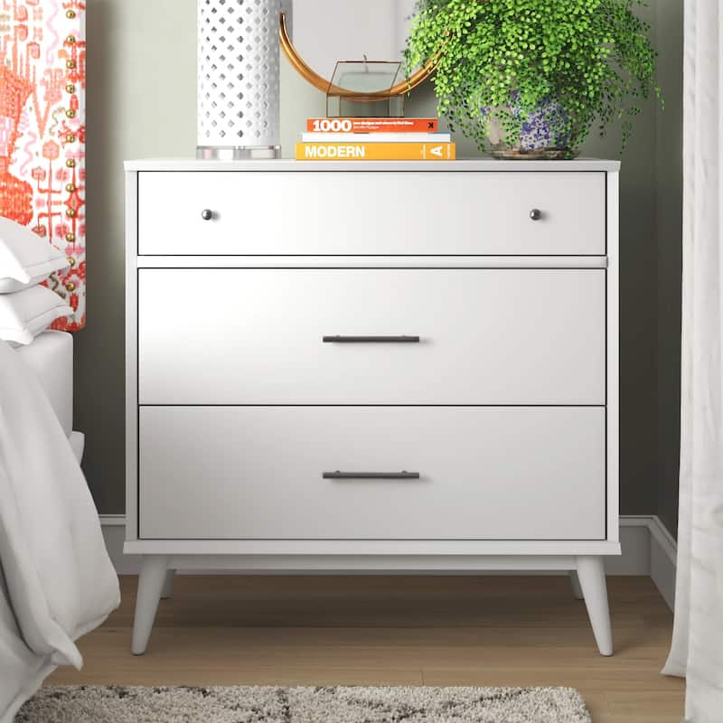 Mid-Century Three Drawer Dresser - White - 3-drawer