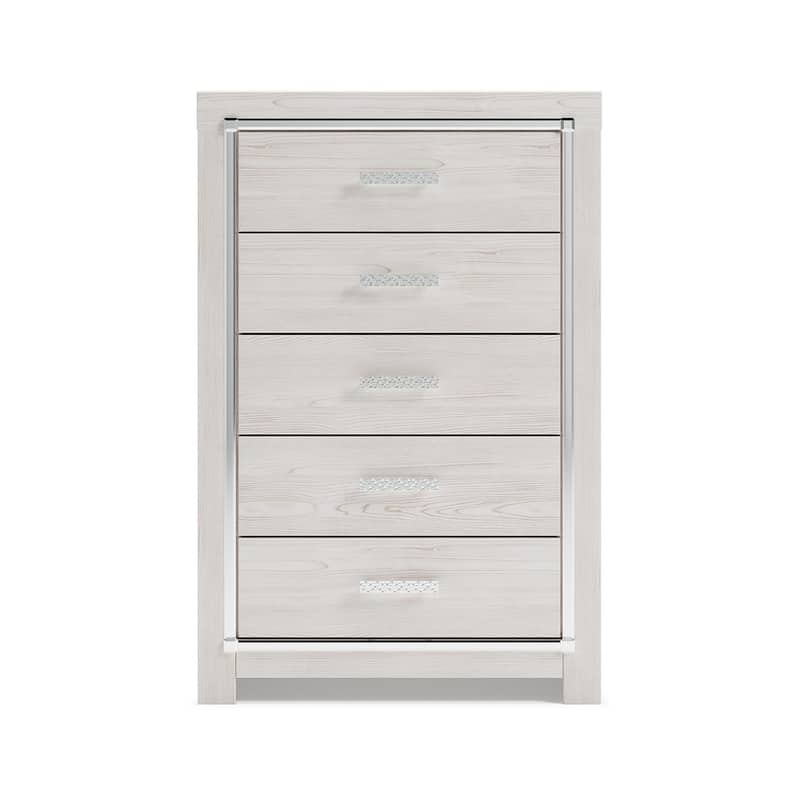 51 Inch Tall Dresser Chest, 5 Drawers, Wood with Pearlized Finish, White