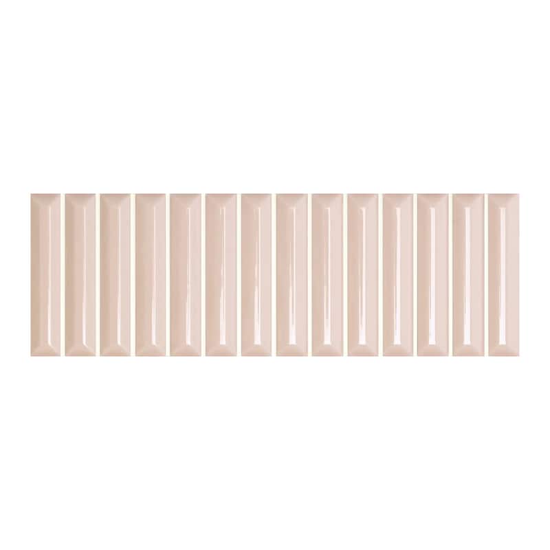 Hashi 4" x 12 Fluted Kit Kat Glossy Italian Wall Tile - Rosa Pink.