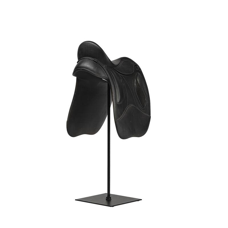 HomeRoots 16" Black Metal and Resin Horse Saddle Tabletop Sculpture