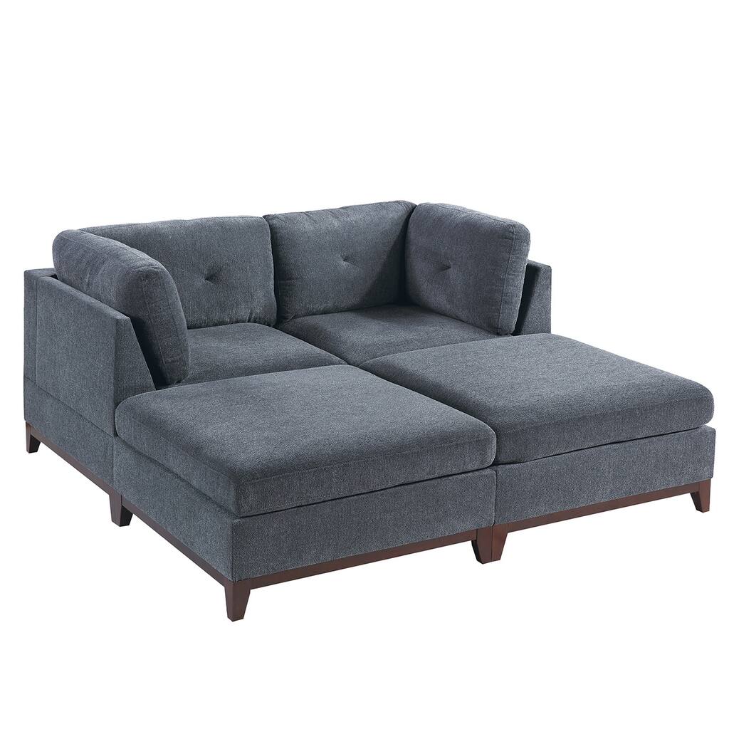 4 Piece Chenille Fabric Modular Corner Sofa and Ottoman Set